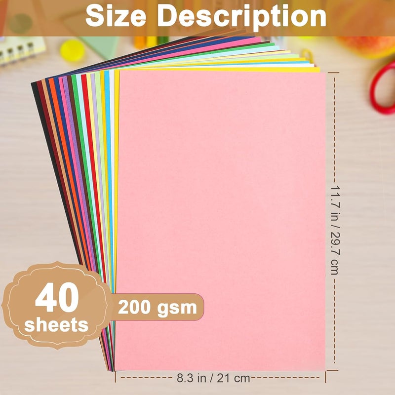 Silunkia 40 Sheets Colored Cardstock A4 Craft Paper, 20 Assorted Colors 200gsm/75lb Art Projects Card Stock Construction Paper for DIY Cards Making, Office Printing, Birthday Decorations, School - Image 2